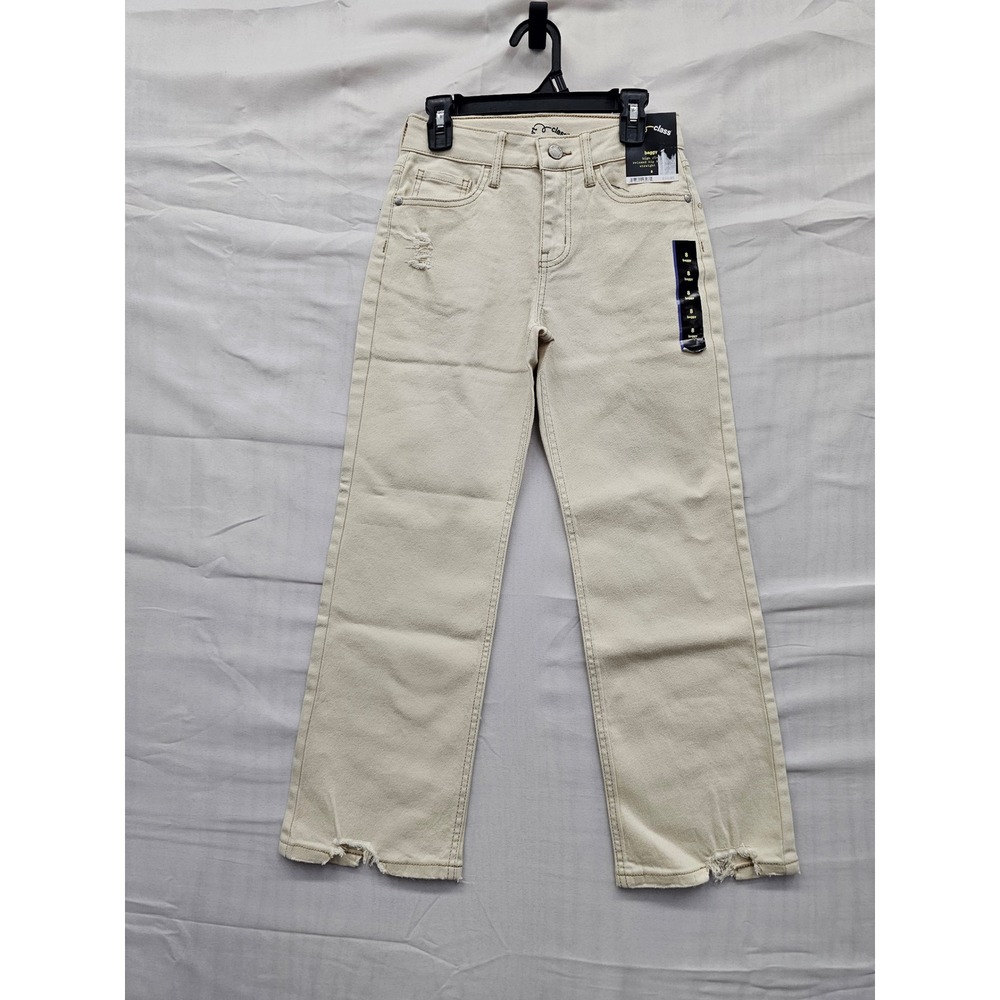 Art Class Girls Baggy High Rise Straight Leg Jeans Cream Cotton Blend Size 8